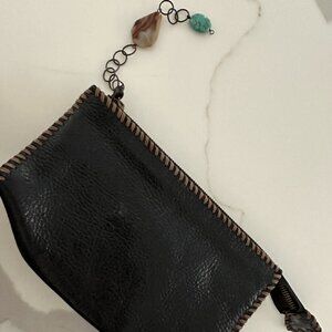 Vintage Leather Clutch Pouch with Decorative Zipper pull